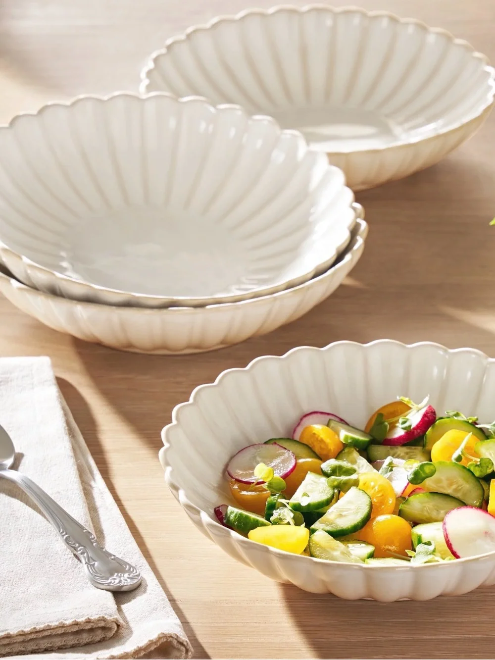 Pioneer Woman Colette Stoneware Dinner Bowls, Cream, Set of 4